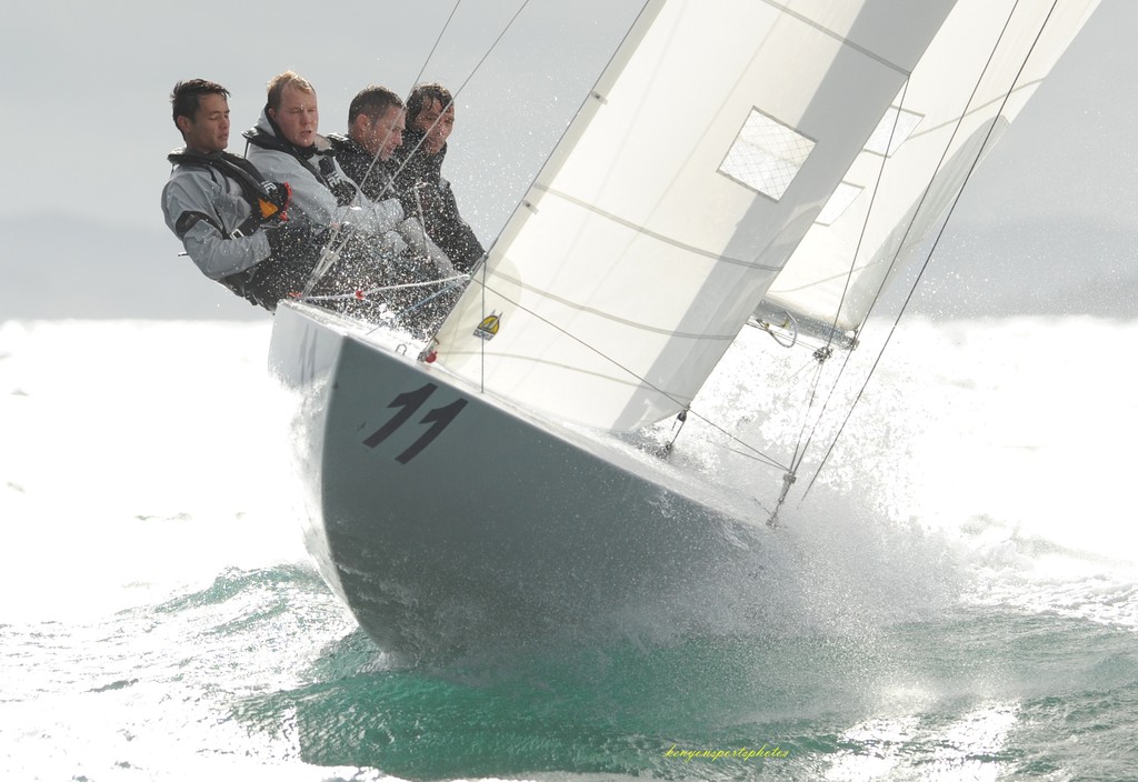 Matthew Chew and his crew Racer X - 2012 ADCO Etchells Australasian Winter Championship 2012 © Mike Kenyon http://kenyonsportsphotos.com.au/